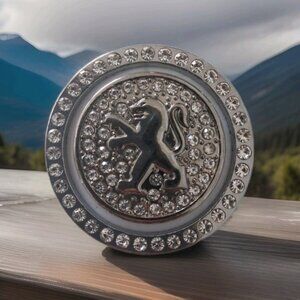 Peugeot Emblem Start Button Cover Rhinestone Silver Metal Ring And Cap.